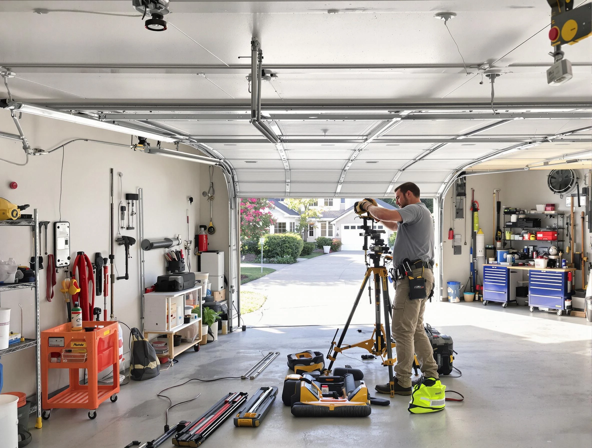 Grayson Valley Garage Door Repair specialist performing laser-guided track alignment in Grayson Valley